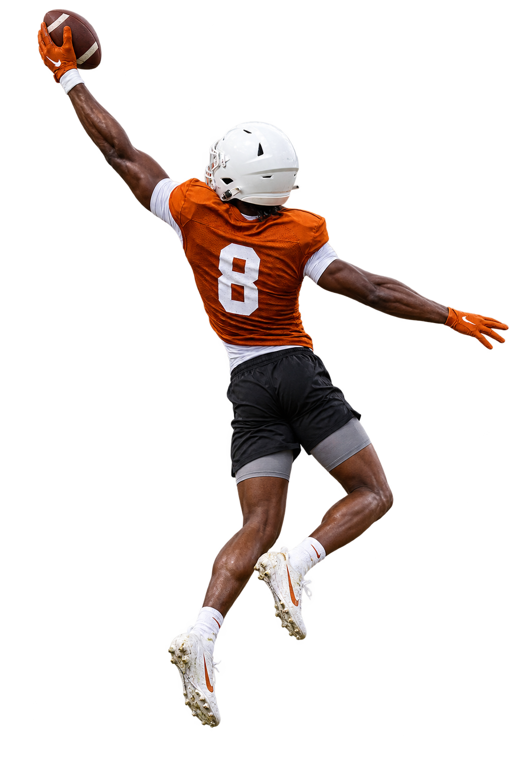 Airborne wide receiver making a one-handed catch